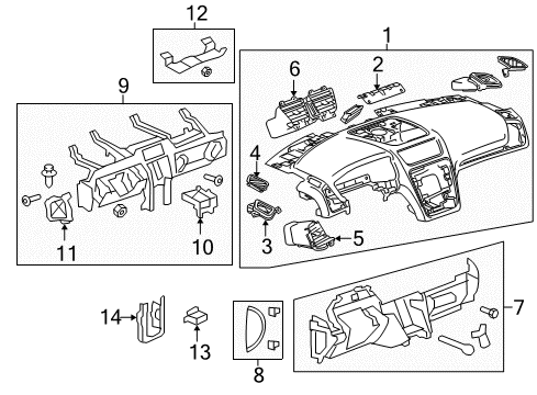 2017 GMC Acadia Limited Instrument Panel, Titanium, Lower Diagram for 22846327