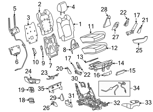 2012 GMC Acadia Second Row Seats, Body Diagram 3 - Thumbnail