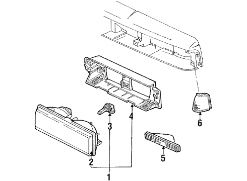 1988 Oldsmobile Firenza Headlamp Assembly, Passenger Side Diagram for 16505638