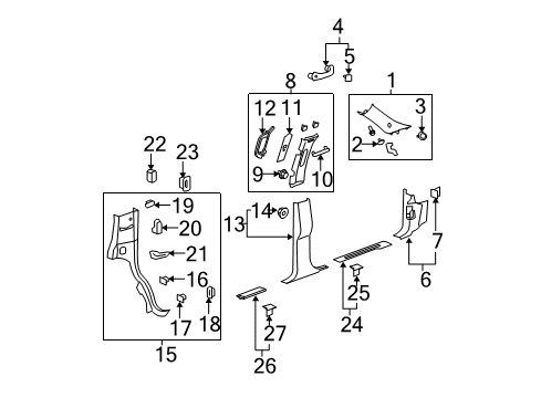 2007 Cadillac Escalade Interior Trim - Pillars, Rocker & Floor Diagram