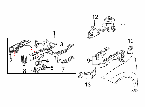 2008 Chevy Cobalt Structural Components & Rails Diagram