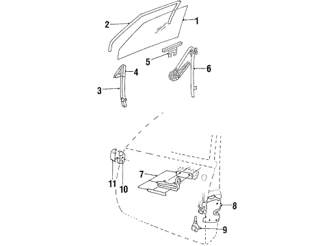 1987 Pontiac 6000 Front Door - Glass & Hardware Diagram