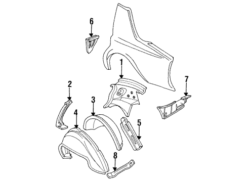 1993 Cadillac Fleetwood Inner Structure - Quarter Panel Diagram
