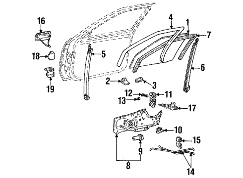 1993 Cadillac Seville Front Door - Glass & Hardware Diagram
