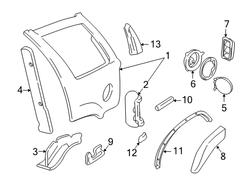 1996 Oldsmobile Bravada Quarter Panel & Components, Exterior Trim Diagram