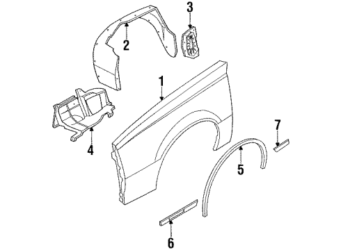 1986 Pontiac Sunbird Fender & Components, Exterior Trim Diagram