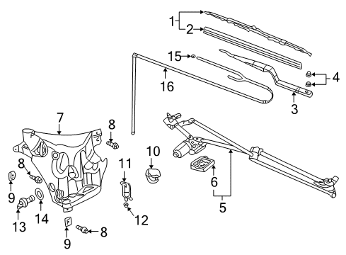 2005 Pontiac Aztek Wiper & Washer Components Diagram