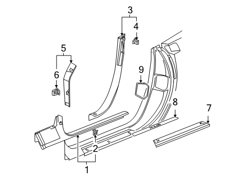 2007 Cadillac XLR Interior Trim - Pillars, Rocker & Floor Diagram
