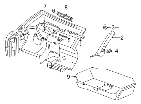 2007 Cadillac XLR Interior Trim - Roof Diagram