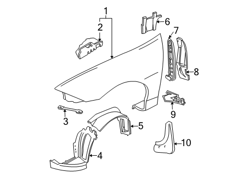 2002 Chevy Cavalier Fender & Components, Exterior Trim Diagram