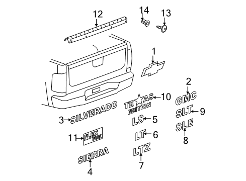 2013 GMC Sierra 1500 Nameplate Diagram for 22764045