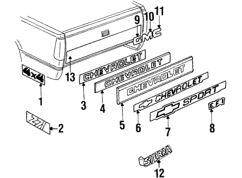 1990 Chevy K3500 Decal, Red, Outer Diagram for 15552356