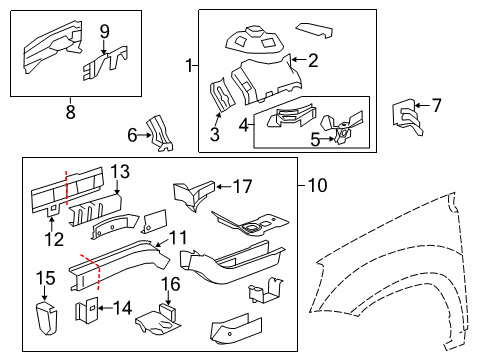 2012 Chevy Traverse Structural Components & Rails Diagram