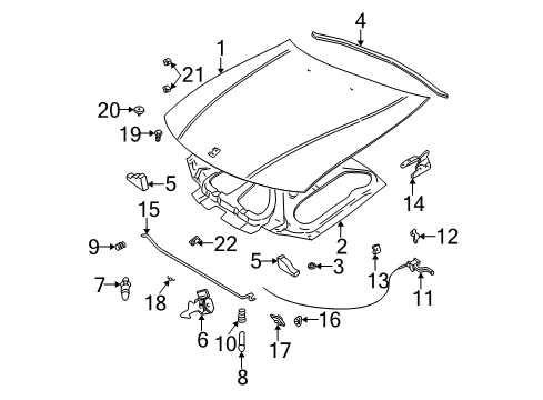 2000 Saturn LW2 Hood & Components Diagram