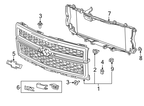 2015 Chevy Silverado 1500 Grille & Components Diagram 2 - Thumbnail