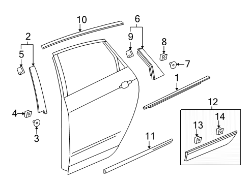 2018 Cadillac XT5 Exterior Trim - Rear Door Diagram