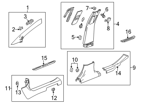 2014 Cadillac XTS Interior Trim - Pillars, Rocker & Floor Diagram