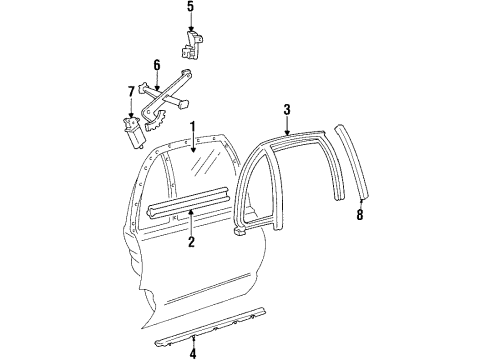 1994 Pontiac Bonneville Rear Door - Glass & Hardware Diagram