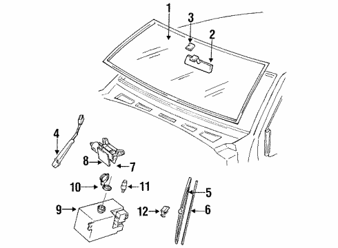 1994 GMC Yukon Windshield Glass, Wiper & Washer Components Diagram