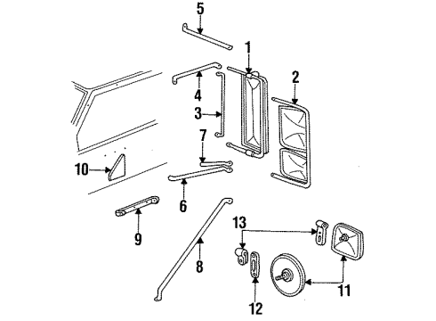 1991 GMC V3500 Mirror Assembly, Rear Diagram for 19177487
