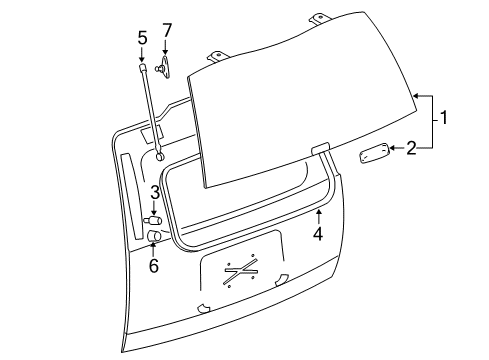 2008 Cadillac Escalade ESV Lift Gate - Glass & Hardware Diagram