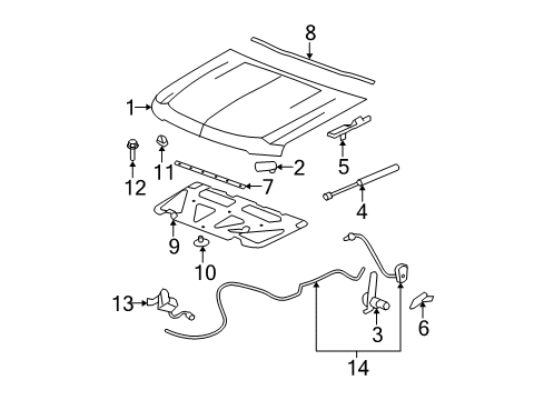 2013 Chevy Avalanche Hood & Components Diagram