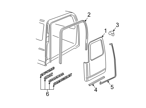 2007 Chevy Express 3500 Back Door & Components, Exterior Trim Diagram