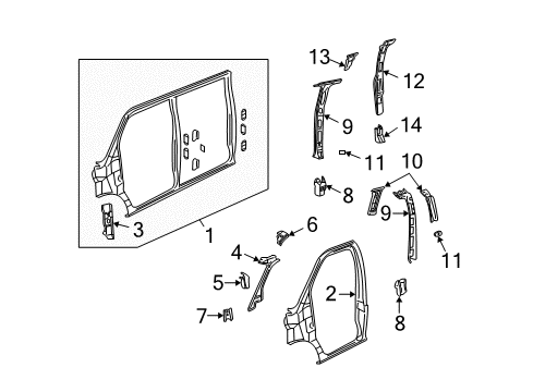 1997 Chevy Express 2500 Center Pillar, Hinge Pillar, Uniside Diagram