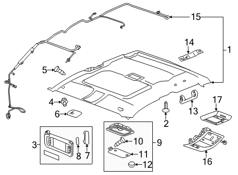 2011 GMC Sierra 2500 HD Sunvisor, Gray, Passenger Side Diagram for 22850303