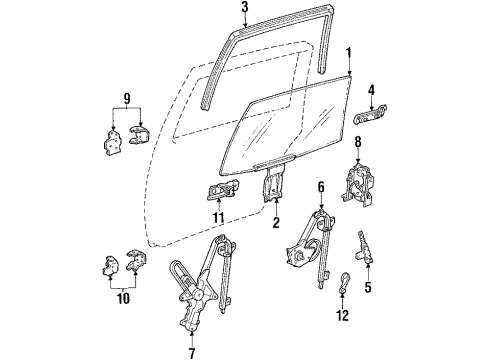 1984 Chevy Citation II Rear Door - Glass & Hardware Diagram