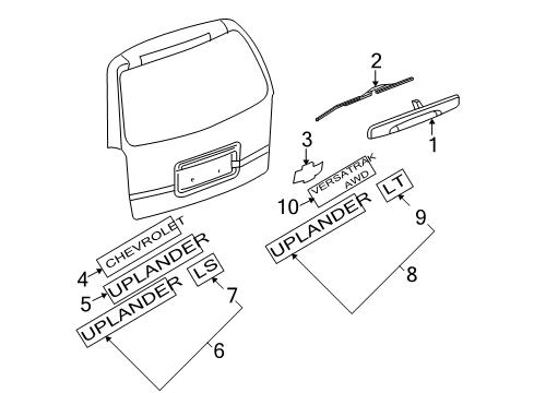 2006 Chevy Uplander Exterior Trim - Lift Gate Diagram