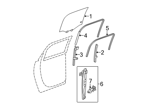 2008 GMC Acadia Rear Door - Glass & Hardware Diagram