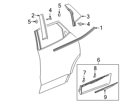 2021 Chevy Blazer Exterior Trim - Rear Door Diagram