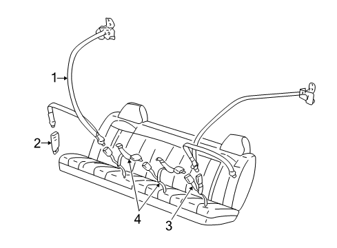 1998 Chevy Express 1500 Lap & Shoulder Belt, Gray, Rear Passenger Side Diagram for 12472696