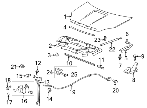 2008 GMC Acadia Hood & Components Diagram