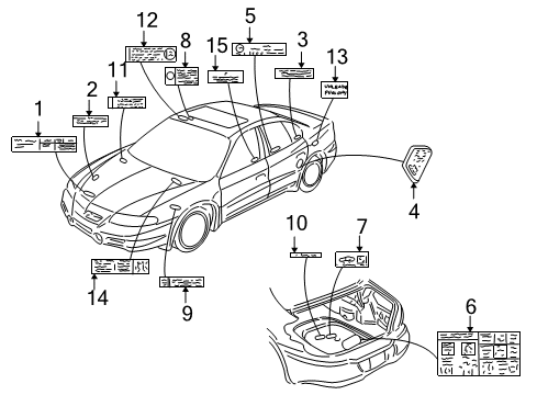 2001 Pontiac Bonneville Warning Label Diagram for 1258609