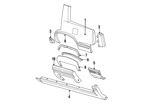 1993 Cadillac Fleetwood Quarter Panel & Components, Exterior Trim, Body Diagram 2 - Thumbnail