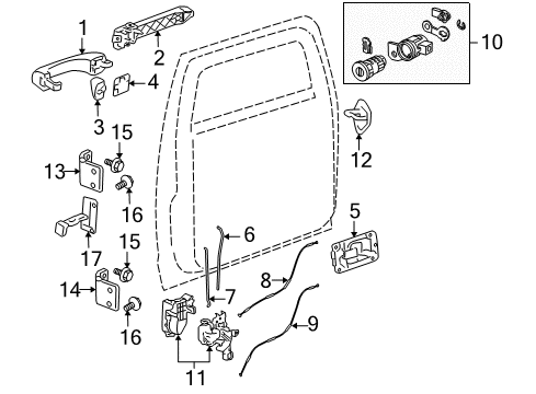 2008 Hummer H3 Front Door - Lock & Hardware Diagram