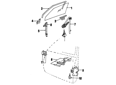 1990 Chevy Celebrity Front Door - Glass & Hardware Diagram