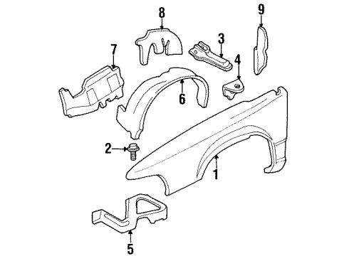 25657343 GM Fender Liner, Front Inner Driver Side