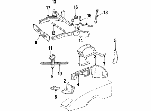 GM 14078664 Rear Reinforcement Support, Front Inner Passenger Side 14078664 GM Rear Reinforcement Support, Front Inner Passenger Side
