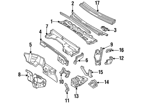 1998 Chevy Tahoe Cowl Grille Diagram for 15043016
