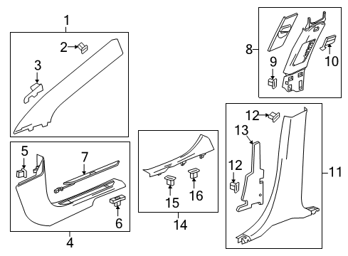 2018 Cadillac XT5 Interior Trim - Pillars Diagram