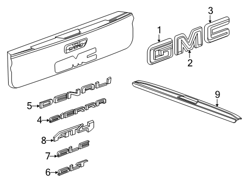 2020 GMC Sierra 2500 HD Exterior Trim - Tail Gate Diagram