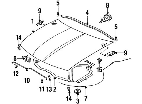 1998 Saturn SL2 Hood & Components Diagram