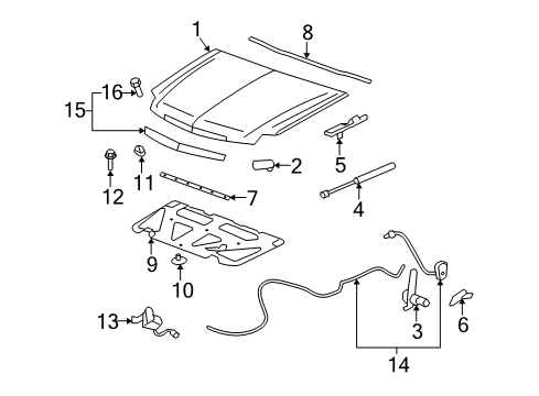 2012 Cadillac Escalade EXT Hood & Components Diagram