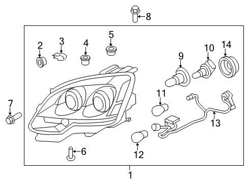 2011 GMC Acadia Headlamp Bulb Diagram for 13503384