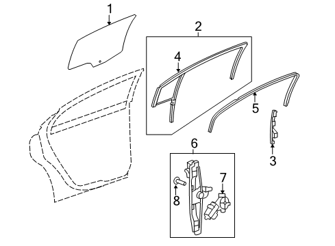 2008 Saturn Aura Window Regulator, Green Line, Rear Driver Side Diagram for 22849388