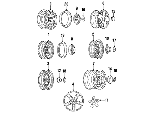 1992 Chevy S10 Blazer Wheel Covers & Trim Diagram