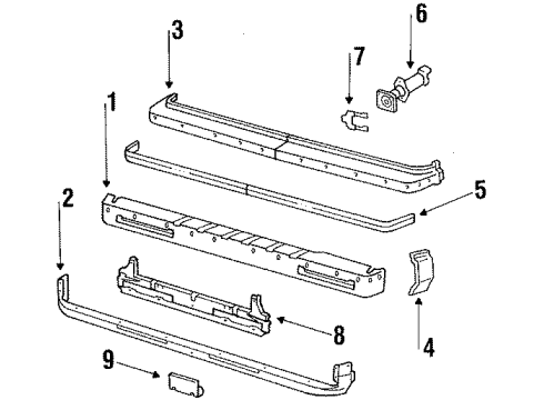 1986 Oldsmobile Delta 88 Impact Strip, Front Rear, Rubber Diagram for 22525203